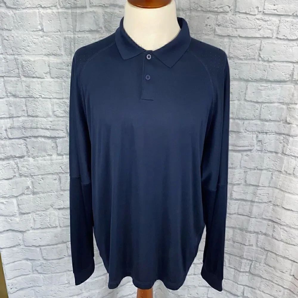Adidas clima cool Longsleeve 2 button collar shirt navy blue men sz XXL
